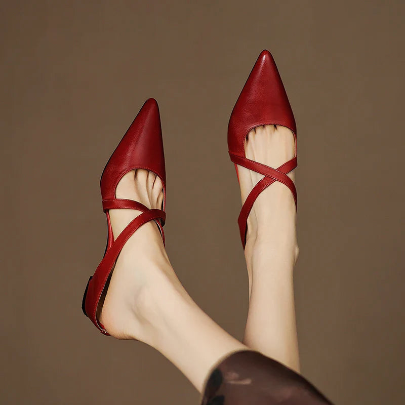 Amelia Pointed-Toe Flats | Criss-Cross Straps Mule Pointed-Toe Flats