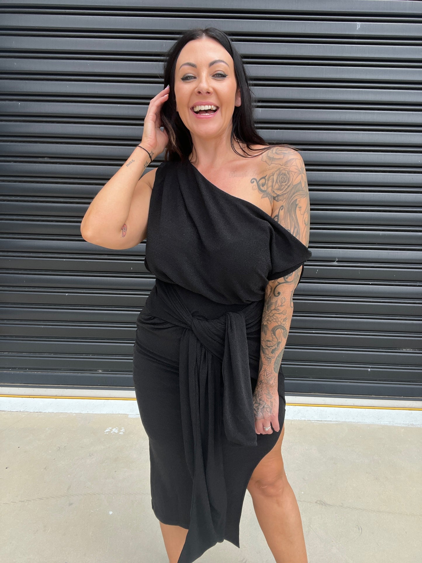 Women Dress - Asymmetric One-Shoulder - Slim Fit - Midi Length with Slit