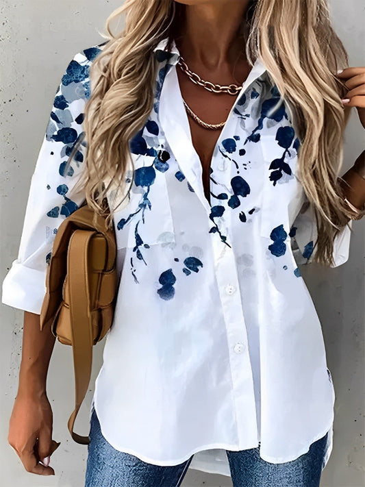 Women's Shirt Blouse - Breathable Cotton - Relaxed Fit - Floral Print - Button Closure