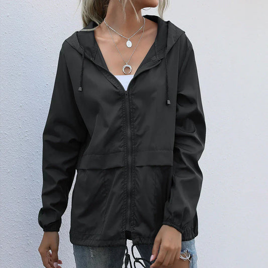 Women's Windbreaker Jacket - Lightweight Breathable - Hood & Zipper - Adjustable Fit