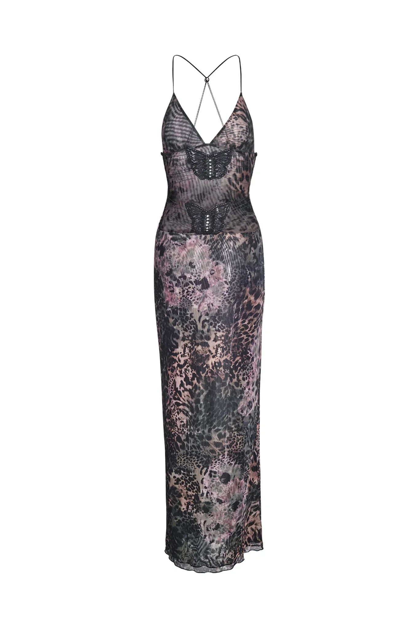 Women's Maxi Dress – Sleeveless – Open Back with Butterfly Details – Slim Fit