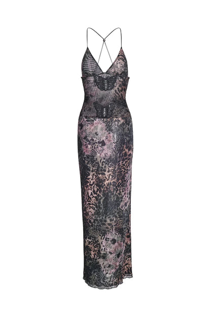 Women's Maxi Dress – Sleeveless – Open Back with Butterfly Details – Slim Fit