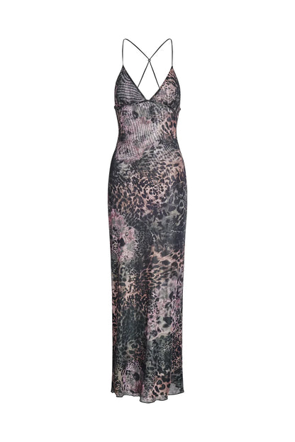 Women's Maxi Dress – Sleeveless – Open Back with Butterfly Details – Slim Fit