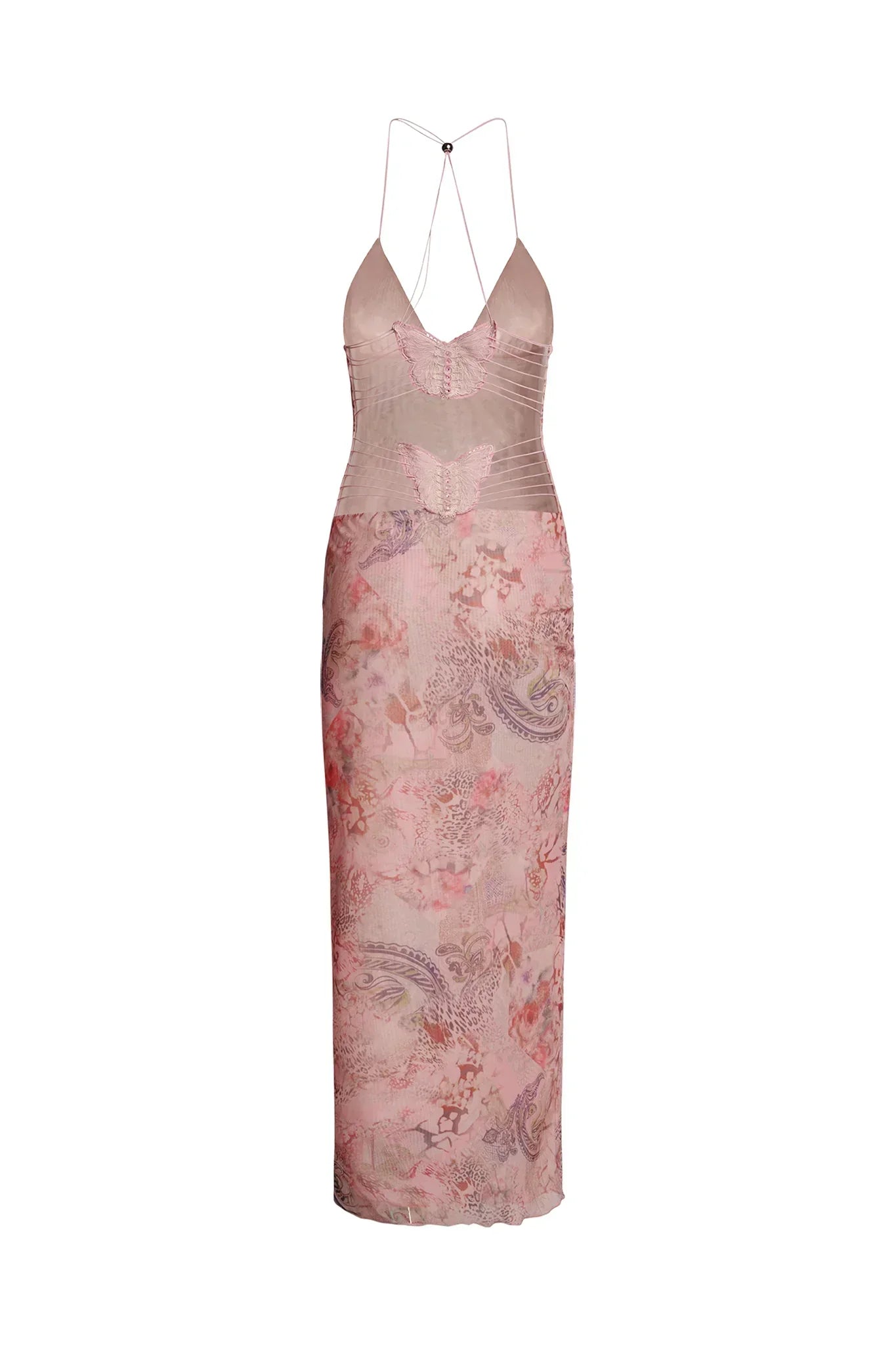 Women's Maxi Dress – Sleeveless – Open Back with Butterfly Details – Slim Fit