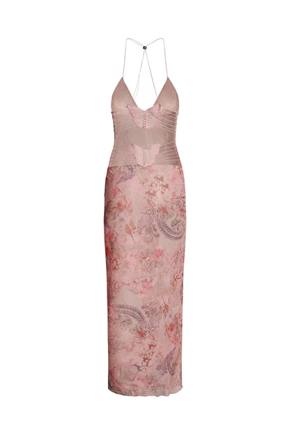 Women's Maxi Dress – Sleeveless – Open Back with Butterfly Details – Slim Fit
