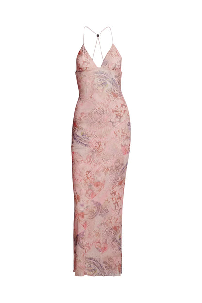 Women's Maxi Dress – Sleeveless – Open Back with Butterfly Details – Slim Fit