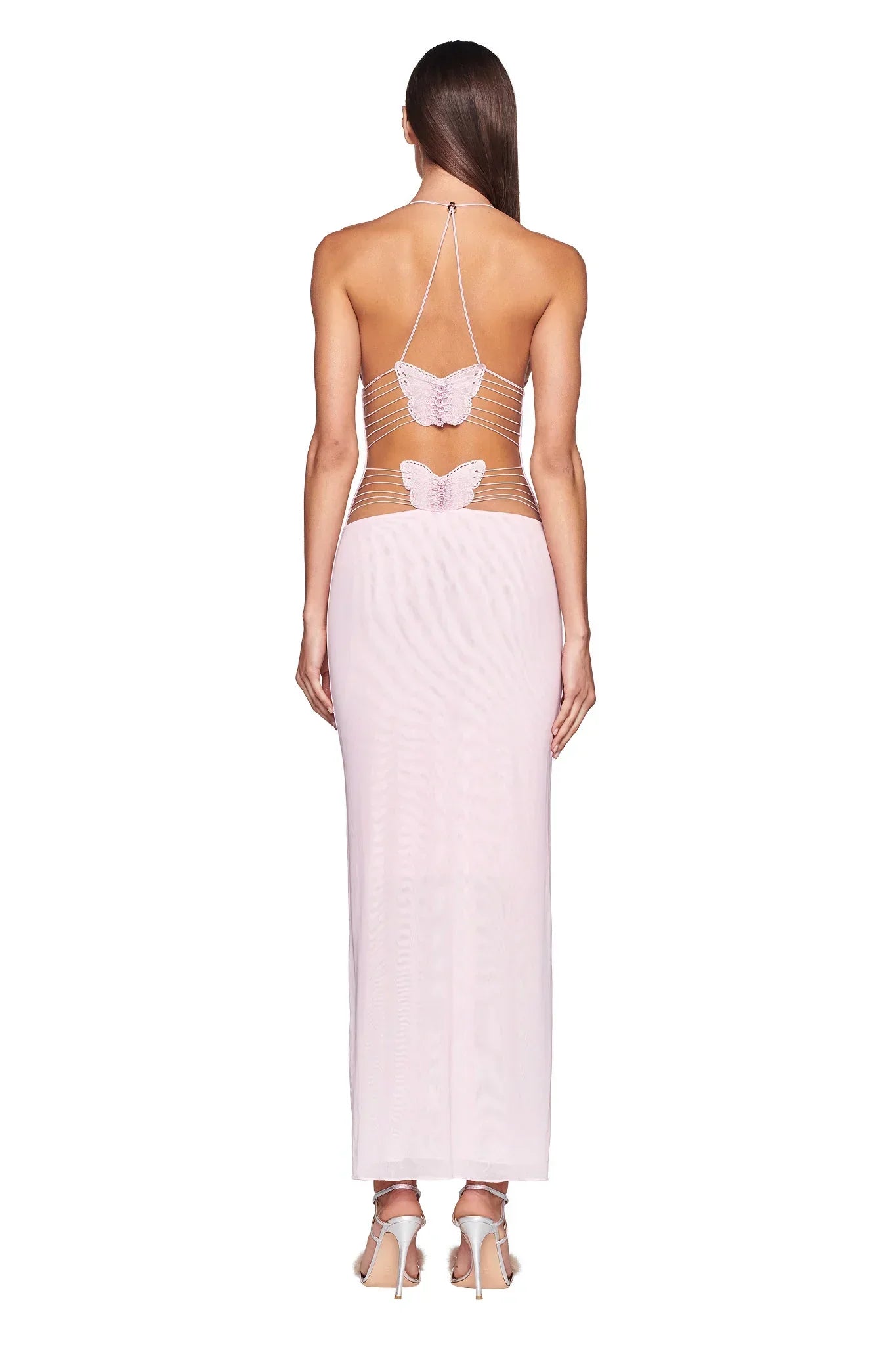 Women's Maxi Dress – Sleeveless – Open Back with Butterfly Details – Slim Fit