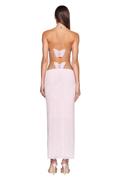 Women's Maxi Dress – Sleeveless – Open Back with Butterfly Details – Slim Fit