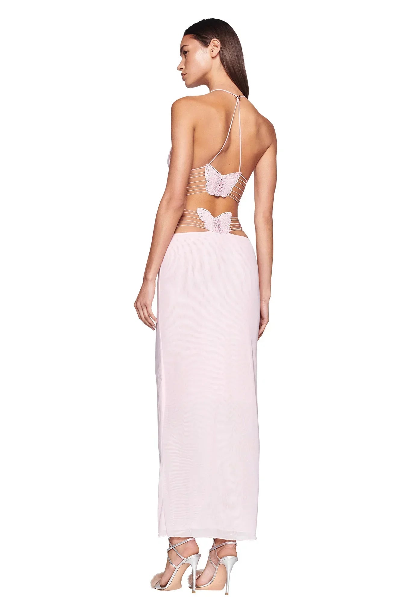 Women's Maxi Dress – Sleeveless – Open Back with Butterfly Details – Slim Fit