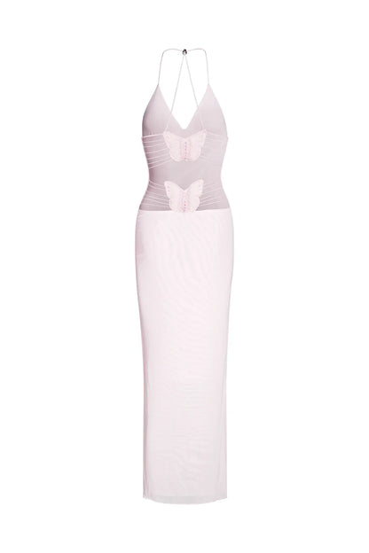 Women's Maxi Dress – Sleeveless – Open Back with Butterfly Details – Slim Fit