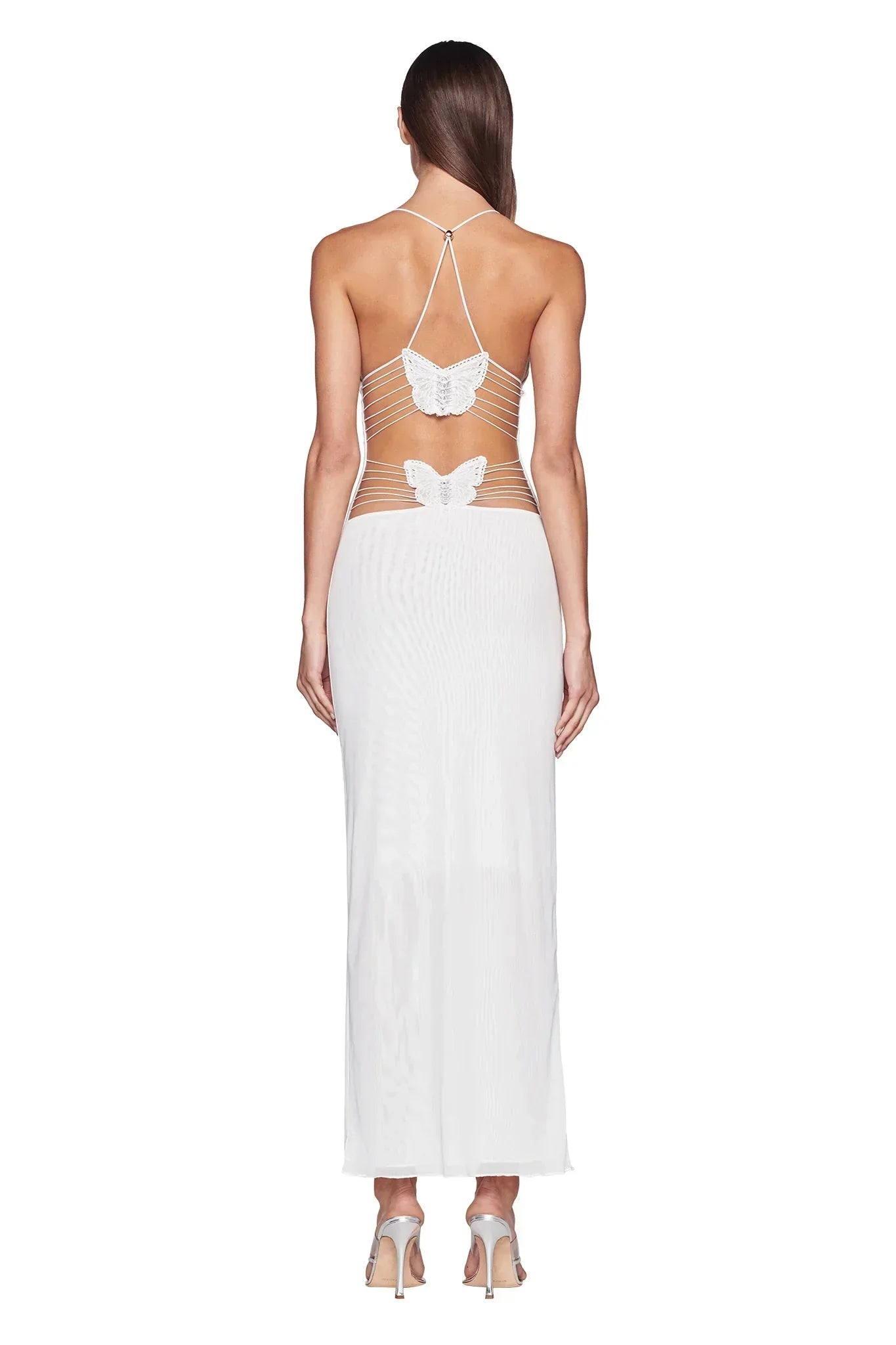 Women's Maxi Dress – Sleeveless – Open Back with Butterfly Details – Slim Fit