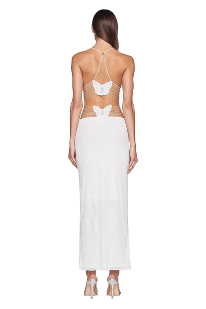 Women's Maxi Dress – Sleeveless – Open Back with Butterfly Details – Slim Fit