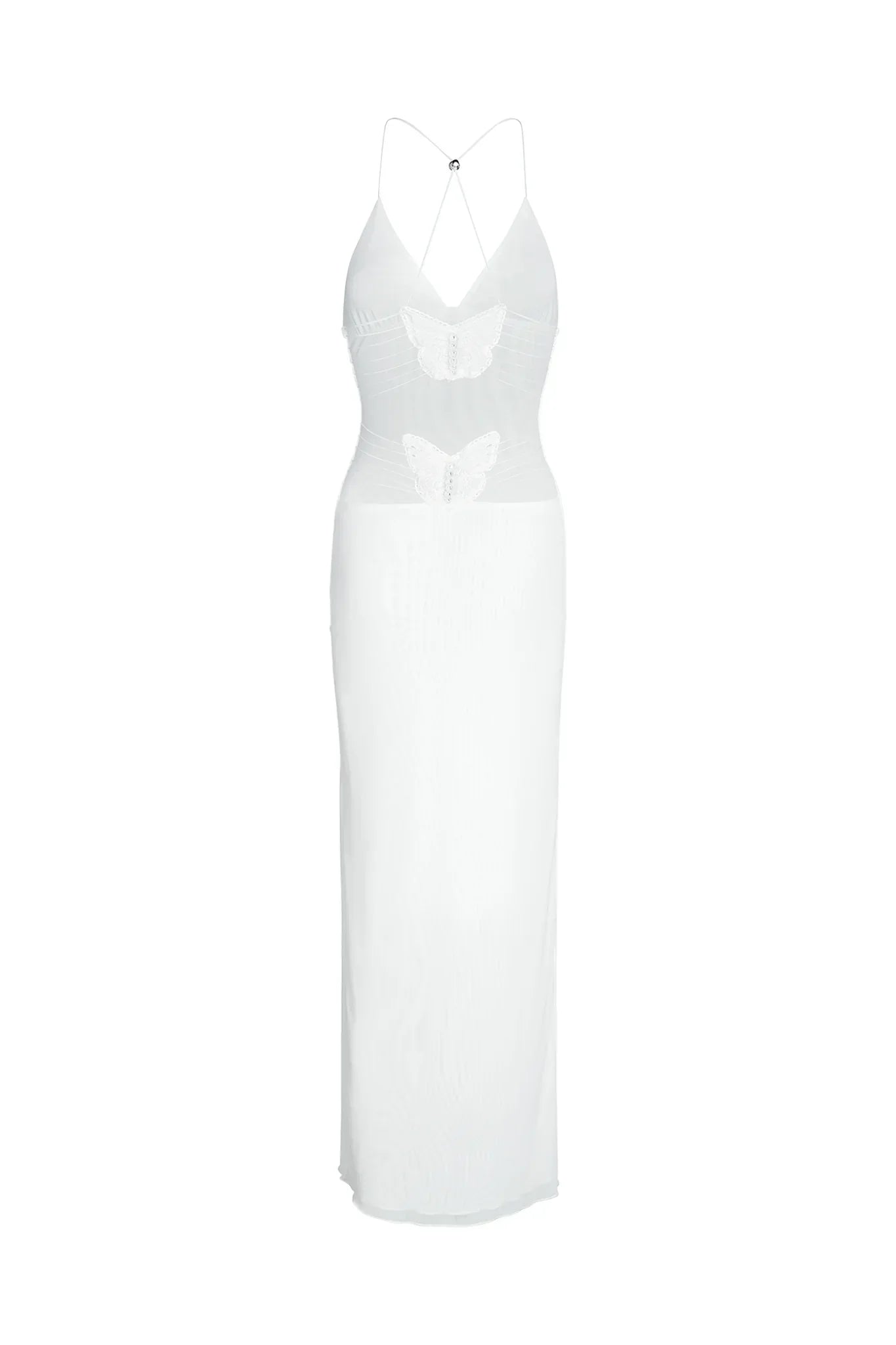 Women's Maxi Dress – Sleeveless – Open Back with Butterfly Details – Slim Fit