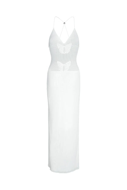 Women's Maxi Dress – Sleeveless – Open Back with Butterfly Details – Slim Fit