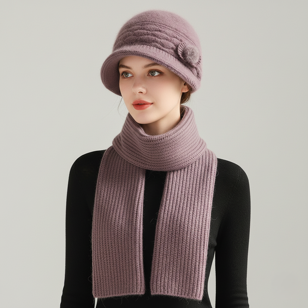 Nora Knit Cloche Hat – Pom Detail – Textured Diamond Stitch