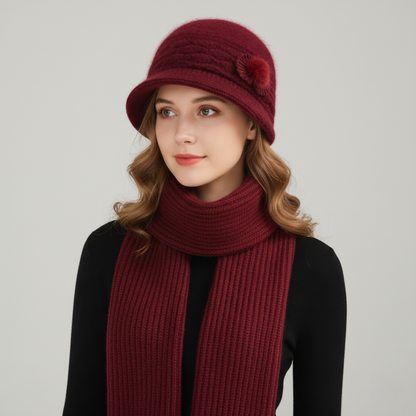 Nora Knit Cloche Hat – Pom Detail – Textured Diamond Stitch