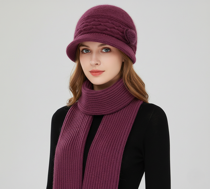 Nora Knit Cloche Hat – Pom Detail – Textured Diamond Stitch