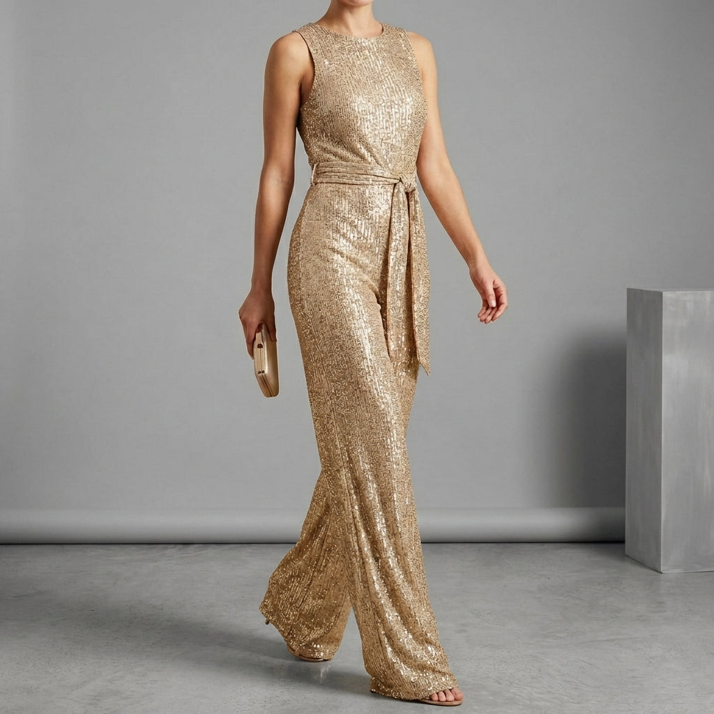 Sparkling Sequin Wide Leg Jumpsuit for Women – Glamorous Evening Elegance