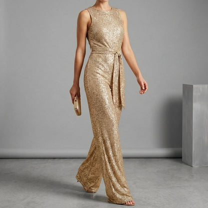 Sparkling Sequin Wide Leg Jumpsuit for Women – Glamorous Evening Elegance