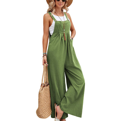 Women's Jumpsuit - Wide Legs - Sleeveless with Adjustable Straps - Light and Breathable