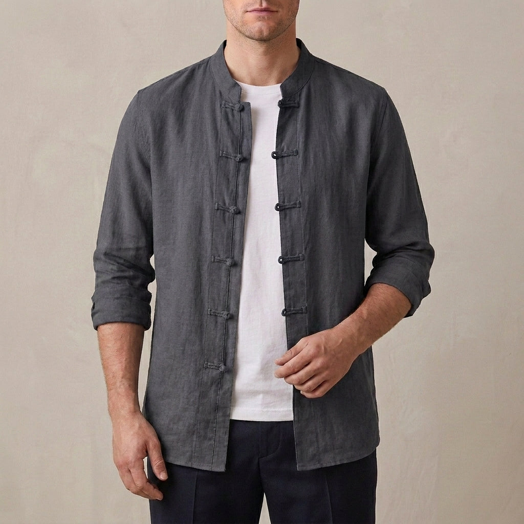 Relaxed Fit Band Collar Shirt for Men – Casual Comfort & Style