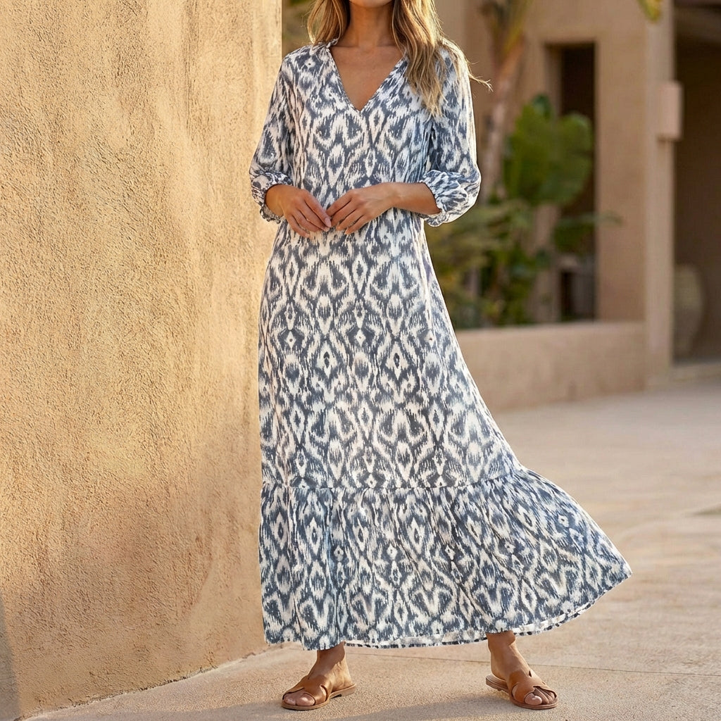 Printed V-Neck Maxi Dress for Women – Effortless Elegance & Everyday Comfort