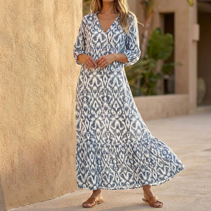 Printed V-Neck Maxi Dress for Women – Effortless Elegance & Everyday Comfort