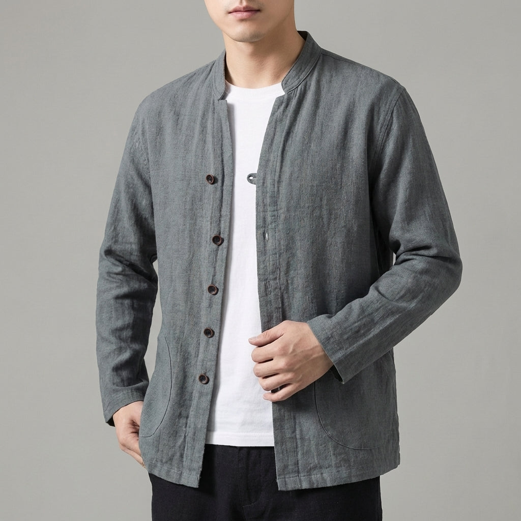 Mandarin Collar Button Jacket for Men – Relaxed Contemporary Style