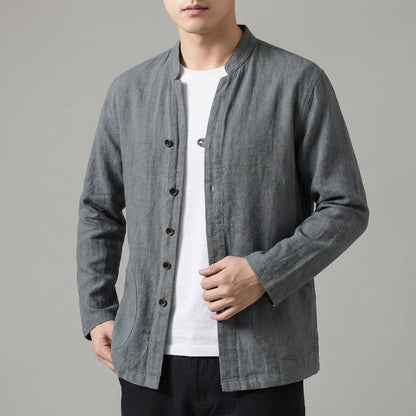 Mandarin Collar Button Jacket for Men – Relaxed Contemporary Style