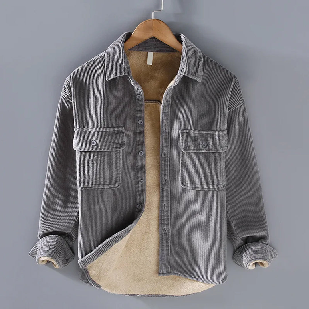 Men's Shirt Jacket - Corduroy - Lined - Button Closure - Casual and Durable Design