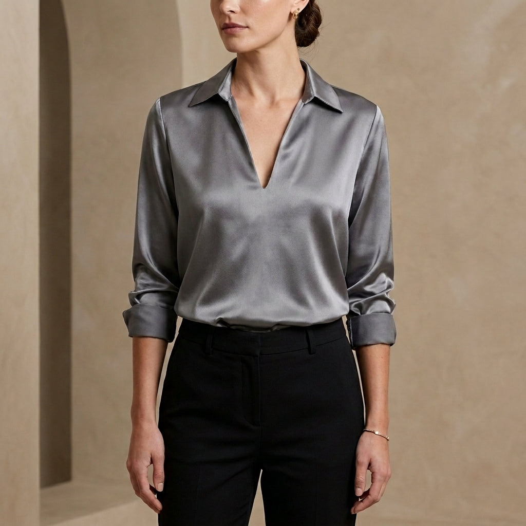 Satin V-Neck Blouse for Women – Elegant Everyday Sophistication