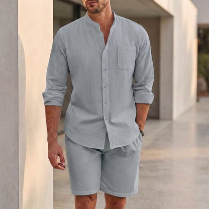 Relaxed Fit Striped Shirt & Shorts Set for Men – Breathable Casual Comfort