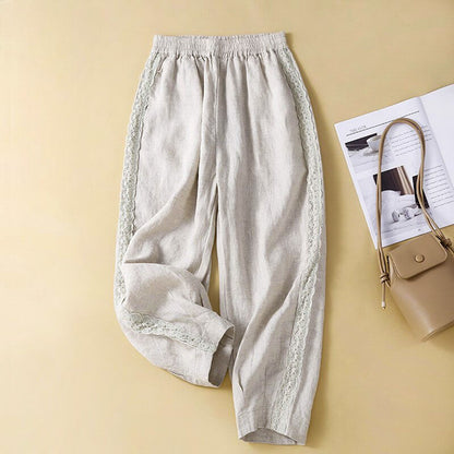 Lace Trim Relaxed Tapered Pants for Women – Effortless Comfort & Style