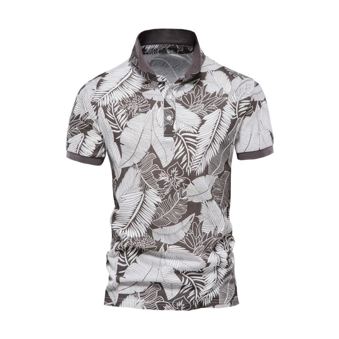 Men's Polo Shirt - Breathable Cotton - Button Closure - Tropical Floral Pattern