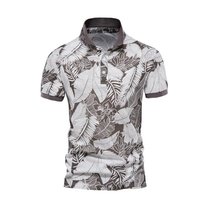 Men's Polo Shirt - Breathable Cotton - Button Closure - Tropical Floral Pattern