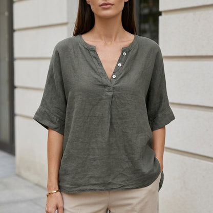 Relaxed Fit Henley Blouse for Women – Effortless Comfort & Casual Elegance