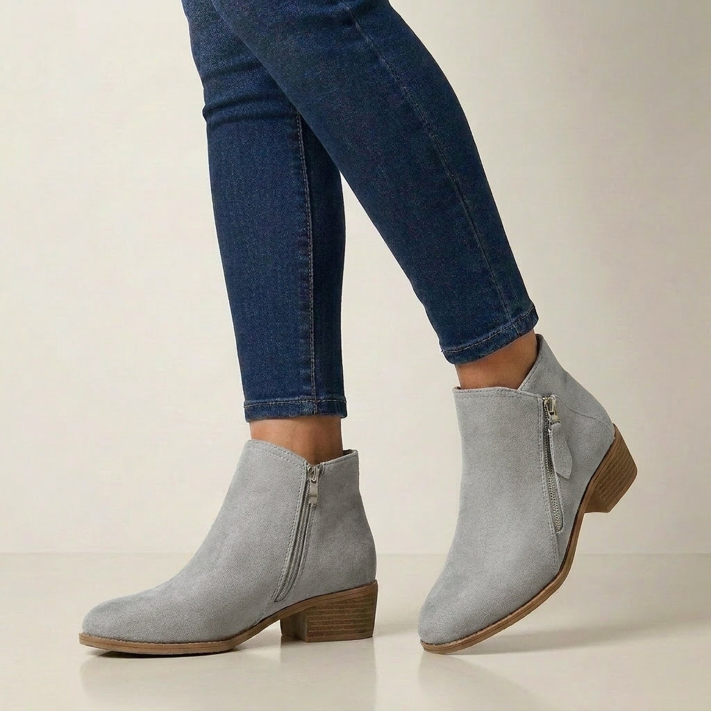 Orthopedic Zipper Closure Low Block Heel Ankle Boots for Women – Supportive & Comfortable Design