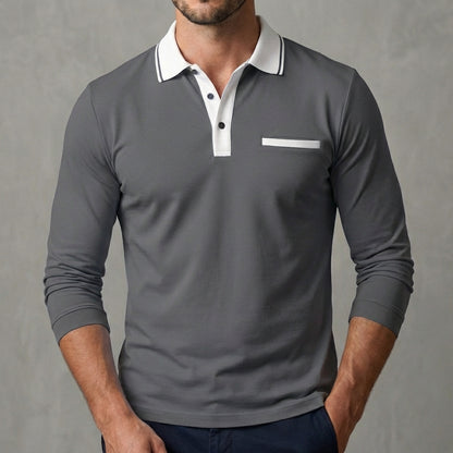 Textured Collared Long Sleeve Polo Shirt for Men – Stylish & Comfortable Design