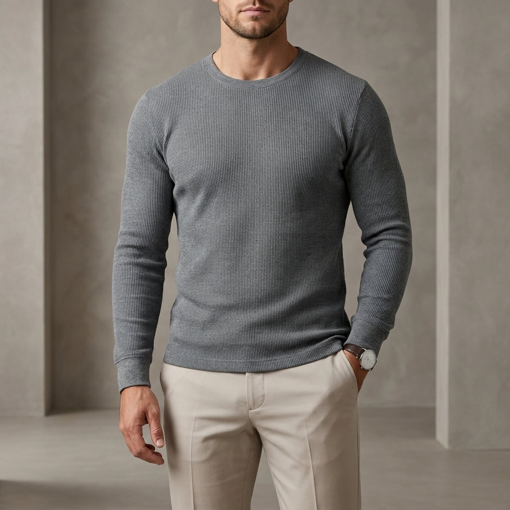 Ribbed Regular Fit Crewneck Knit Shirt for Men – Casual Comfort & Style