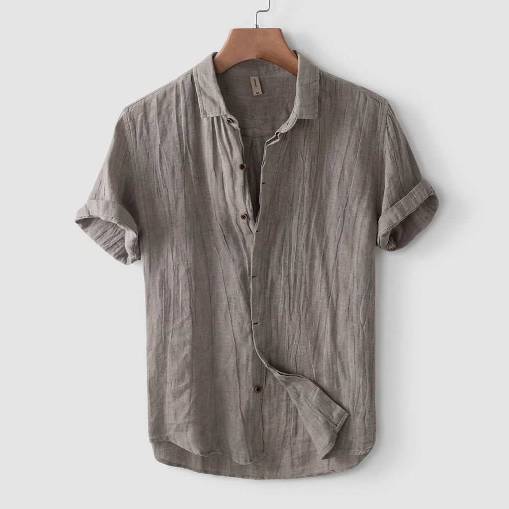 Relaxed Fit Collared Short Sleeve Button-Up Shirt for Men – Casual Comfortable Style