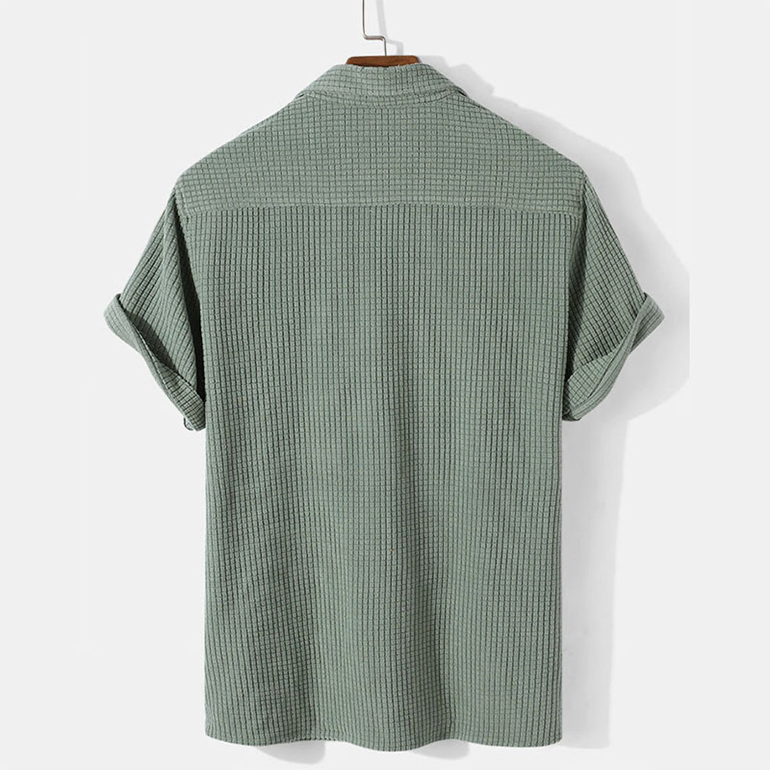 Men's Polo Shirt - Ribbed Texture - Button Closure - Short Sleeve - Chest Pocket