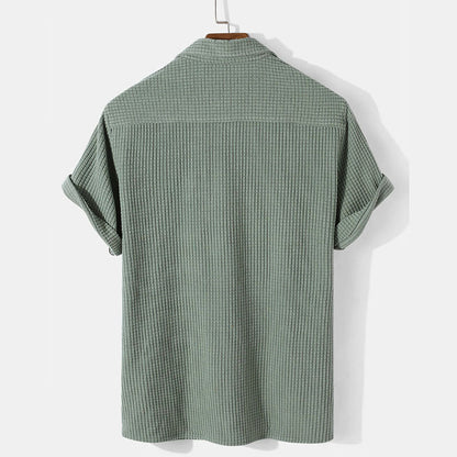 Men's Polo Shirt - Ribbed Texture - Button Closure - Short Sleeve - Chest Pocket
