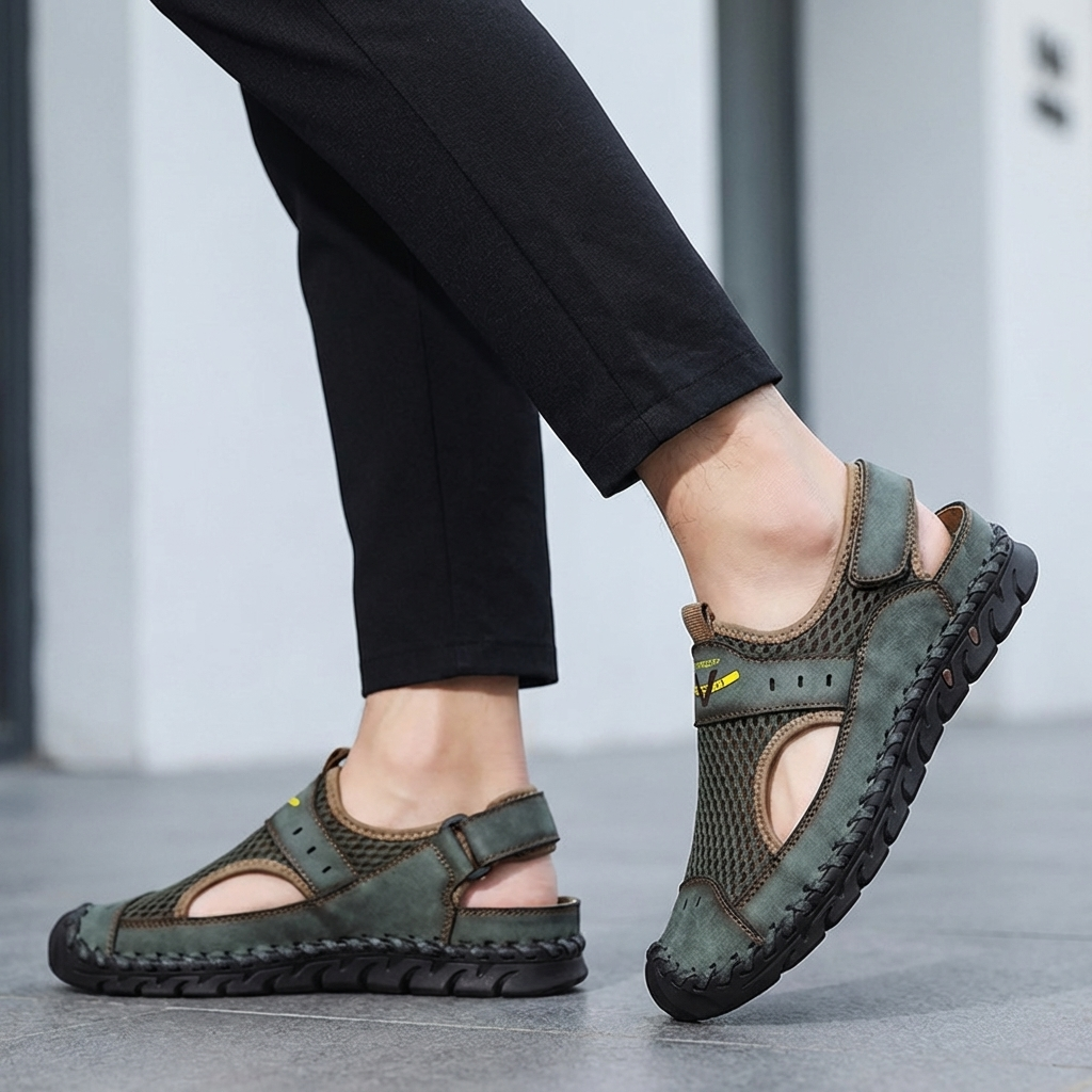 Hand-Stitched Closed Toe Sandals for Men – Breathable & Adjustable Comfort
