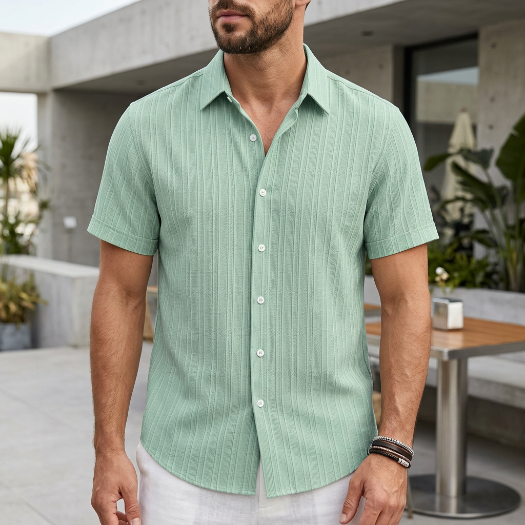 Relaxed Fit Collared Button-Up Shirt for Men – Breathable Casual Comfort