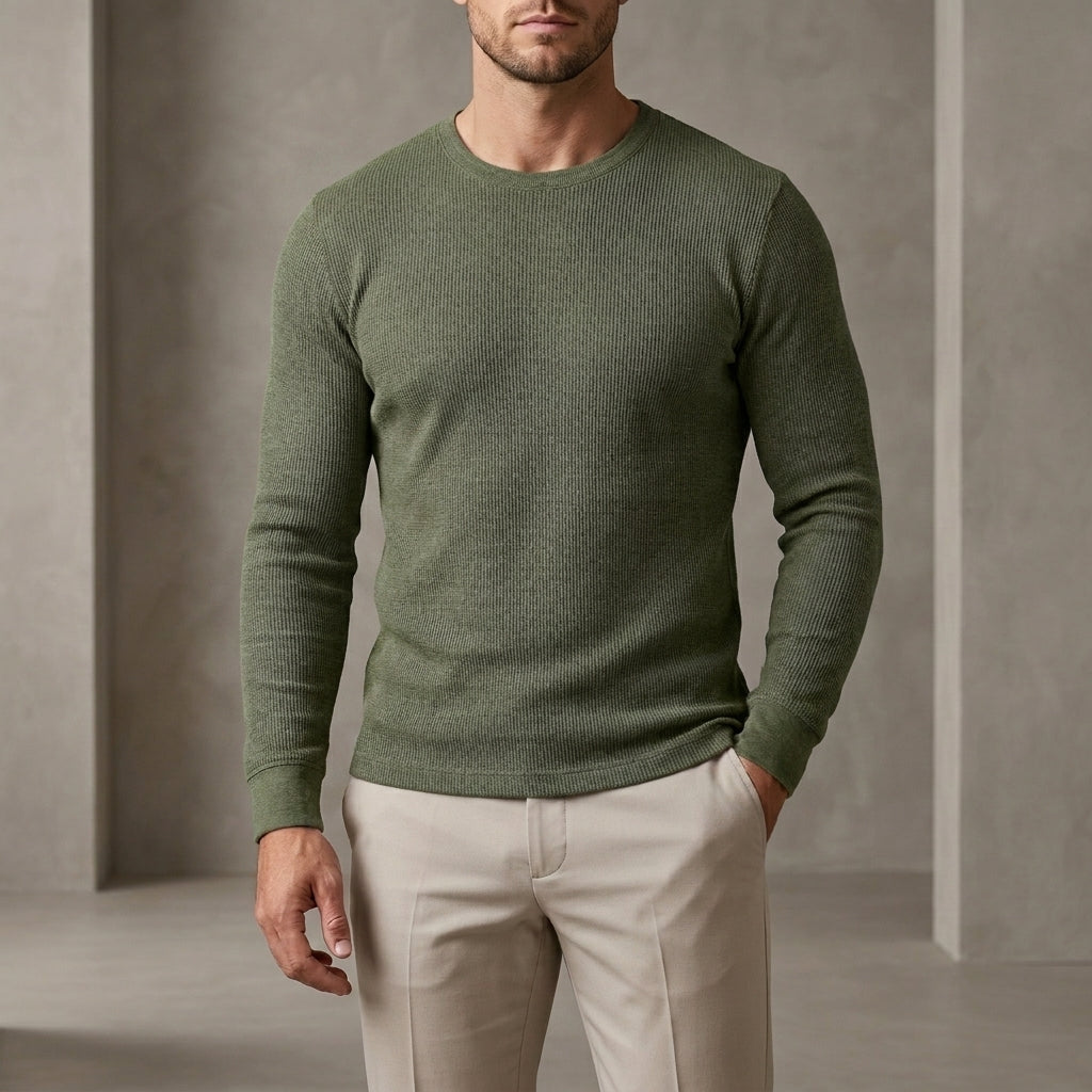 Ribbed Regular Fit Crewneck Knit Shirt for Men – Casual Comfort & Style