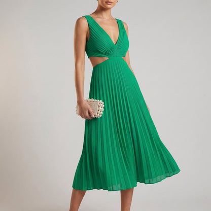 Pleated Cutout Midi Dress for Women – Graceful Elegance & Flowing Style