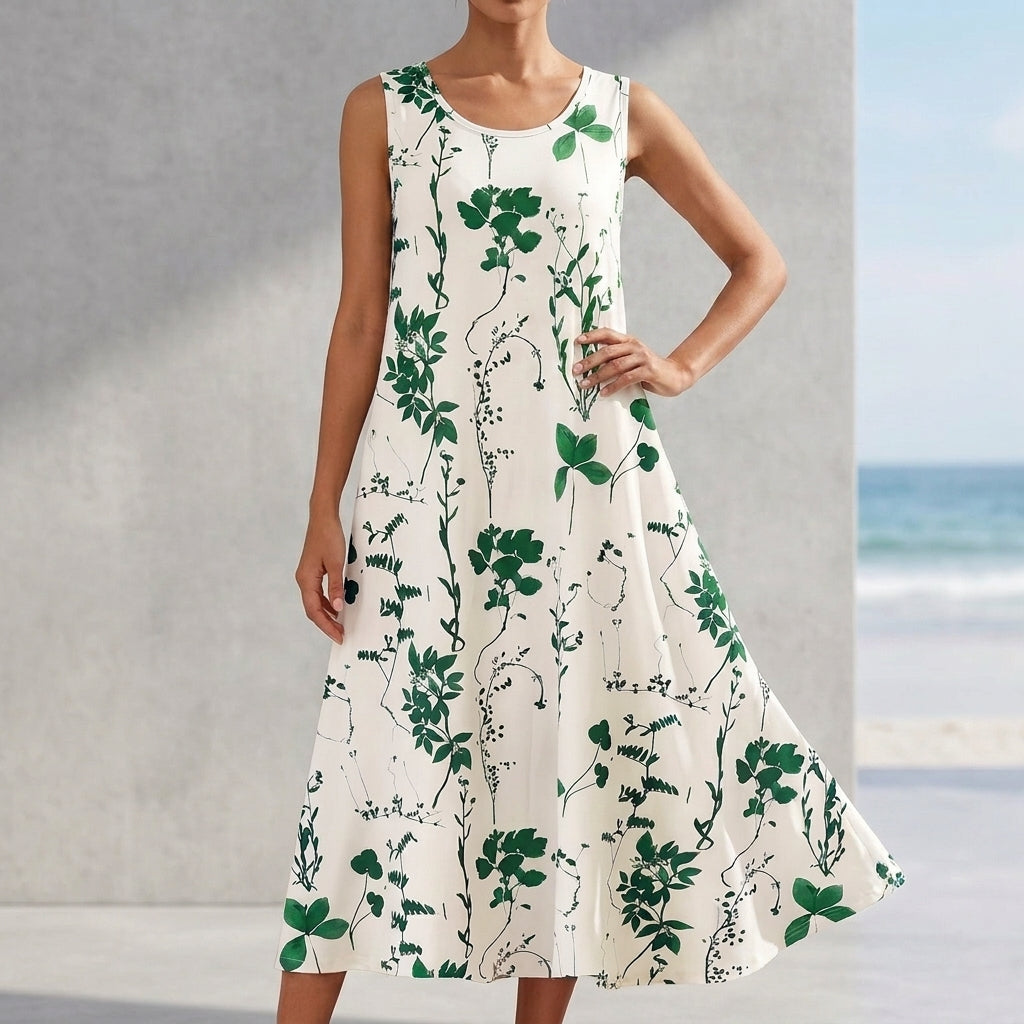 Floral A-Line Sleeveless Midi Dress for Women – Stylish & Functional