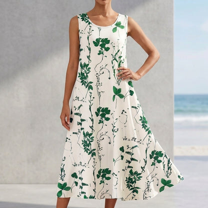 Floral A-Line Sleeveless Midi Dress for Women – Stylish & Functional