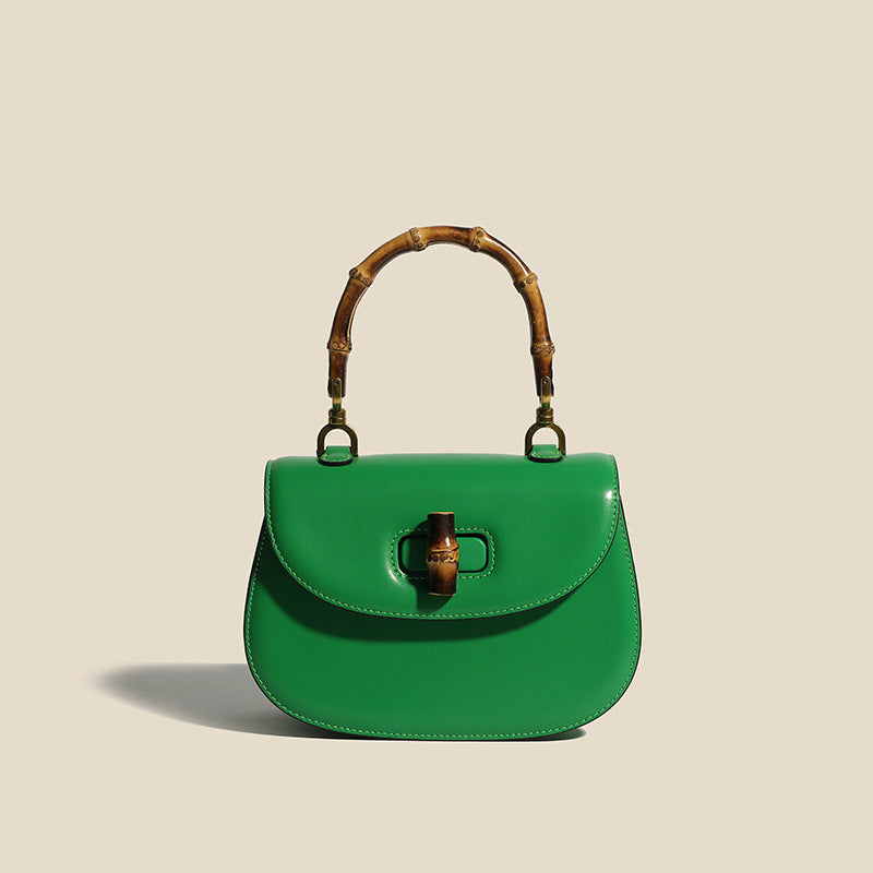 Structured Compact Handbag with Bamboo Handle for Women – Versatile & Stylish Design
