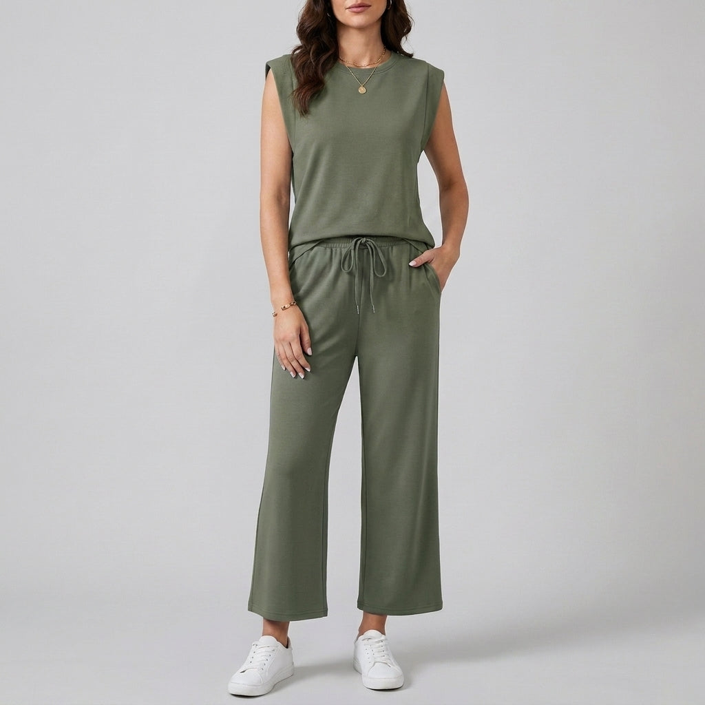 Relaxed Fit Sleeveless Top & Wide Leg Pants Set for Women – Effortless Everyday Style